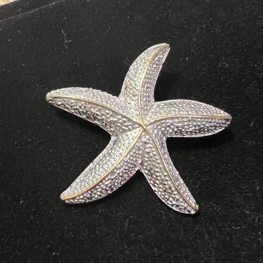 Starfish pin/necklace slide done in silver metal with gold accents - Picture 2 of 5